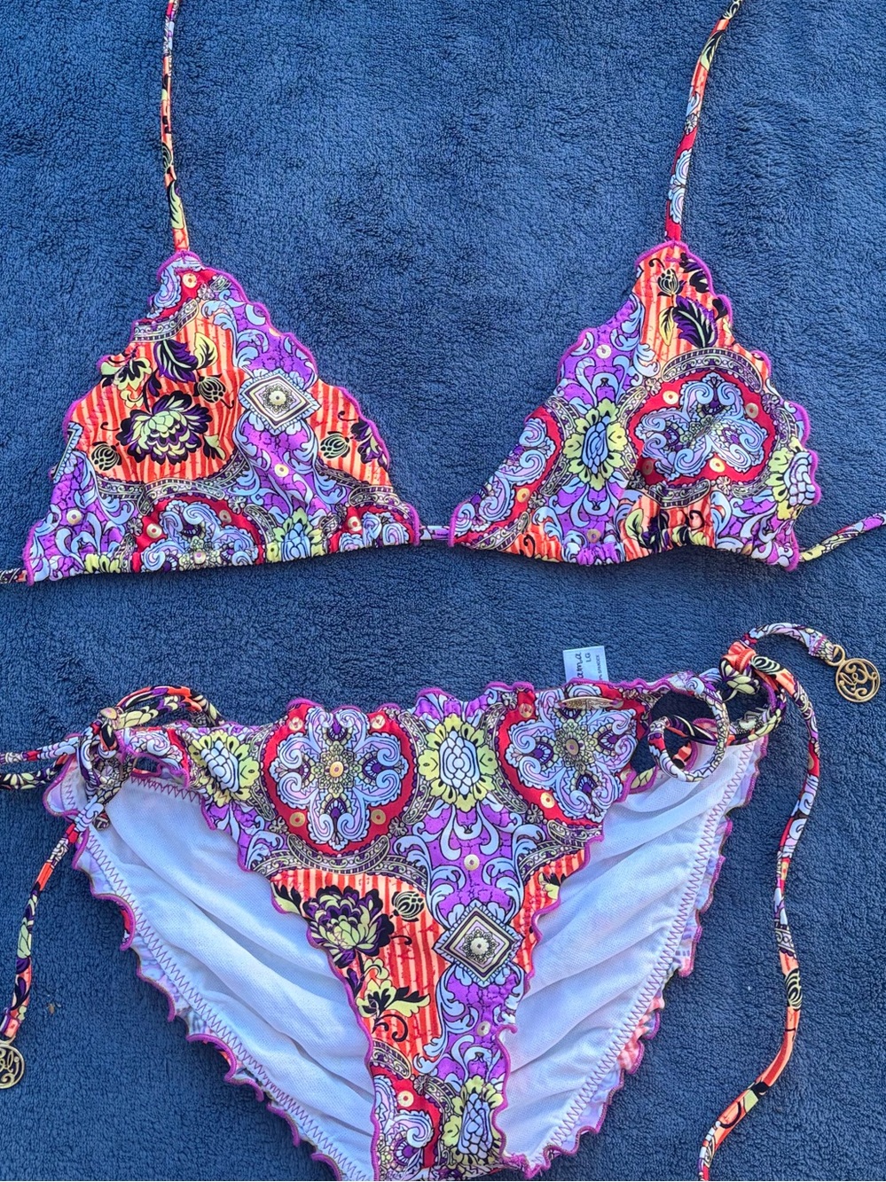 Luli Fama Purple Orange Floral Paisley Triangle Bikini - Picture 2 of 4